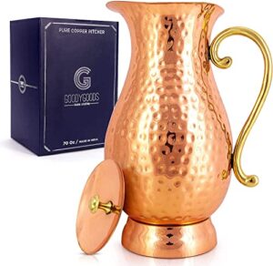 g goodygoods hammered copper water pitcher, 70 fl oz. handmade hammered copper water jug w/ lid for drinking & homestyle unique gifts, 100% heavy duty copper, no inner liner, ayurveda health benefits.