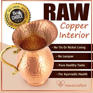 G GOODYGOODS Hammered Copper Water Pitcher, 70 fl oz. Handmade Hammered Copper Water Jug W/ Lid For Drinking & Homestyle Unique Gifts, 100% Heavy Duty Copper, No Inner Liner, Ayurveda Health Benefits.