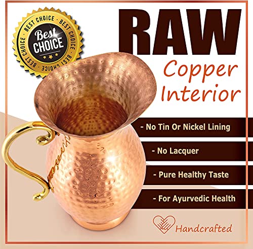 G GOODYGOODS Hammered Copper Water Pitcher, 70 fl oz. Handmade Hammered Copper Water Jug W/ Lid For Drinking & Homestyle Unique Gifts, 100% Heavy Duty Copper, No Inner Liner, Ayurveda Health Benefits.