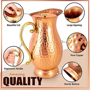 G GOODYGOODS Hammered Copper Water Pitcher, 70 fl oz. Handmade Hammered Copper Water Jug W/ Lid For Drinking & Homestyle Unique Gifts, 100% Heavy Duty Copper, No Inner Liner, Ayurveda Health Benefits.