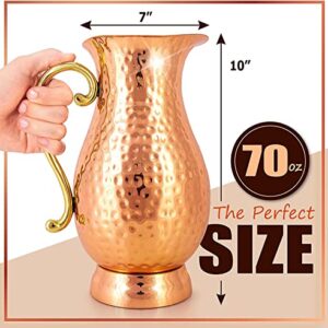 G GOODYGOODS Hammered Copper Water Pitcher, 70 fl oz. Handmade Hammered Copper Water Jug W/ Lid For Drinking & Homestyle Unique Gifts, 100% Heavy Duty Copper, No Inner Liner, Ayurveda Health Benefits.