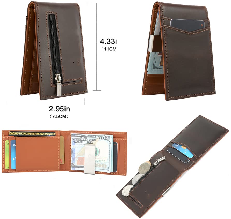 SMART CC Bluetooth Anti-lost Men Thin Slim Wallet Money Clip Credit Card Holder for Men (Coffee)