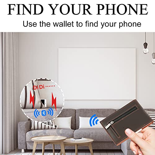 SMART CC Bluetooth Anti-lost Men Thin Slim Wallet Money Clip Credit Card Holder for Men (Coffee)