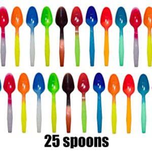 Color Changing Reusable Spoons, Pack of 25, Assorted Colors, reacts to cold food temperatures and changes color -yogurt, ice cream, gelato, cold drinks - PACKED IN USA