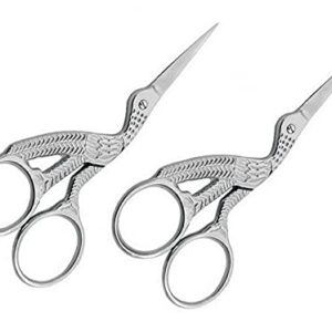 2 Stainless Steel Professional Embroidery Scissors Sharp Stork Scissors for Sewing Crafting Needlework DIY Multipurpose Dressmaker Eyebrow Trim Small 3.6” Shears Crane Scissors