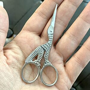 2 Stainless Steel Professional Embroidery Scissors Sharp Stork Scissors for Sewing Crafting Needlework DIY Multipurpose Dressmaker Eyebrow Trim Small 3.6” Shears Crane Scissors