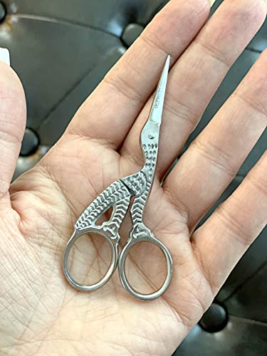 2 Stainless Steel Professional Embroidery Scissors Sharp Stork Scissors for Sewing Crafting Needlework DIY Multipurpose Dressmaker Eyebrow Trim Small 3.6” Shears Crane Scissors