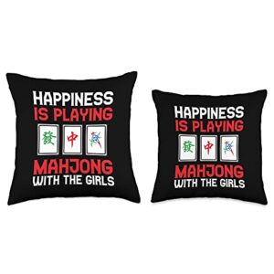 Cute Chinese Game Player Humor Quote Lover Designs Funny Gift Cool Happiness is Playing Mahjong Girls Throw Pillow, 18x18, Multicolor