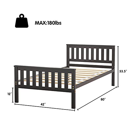 Giantex Twin Bed Frame, Wood Platform Bed with Headboard, 12 Inch Sturdy Bed Base Wood Slat Support Mattress Foundation No Box Spring Needed Easy Assembly