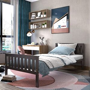 Giantex Twin Bed Frame, Wood Platform Bed with Headboard, 12 Inch Sturdy Bed Base Wood Slat Support Mattress Foundation No Box Spring Needed Easy Assembly