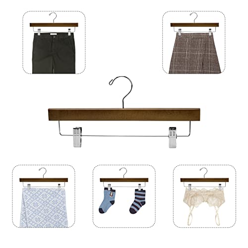 Nature Smile Wooden Pants Skirt Trousers Hangers with Clips (10Pcs Retro)