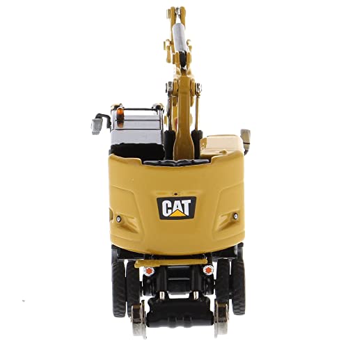 1:87 Caterpillar M323F Railroad Wheeled Excavator - Cat Yellow Version - (HO) High Line Series Model by Diecast Masters - 85656 - with Bucket, Ballast Tamper, and Rail Clamshell Bucket Attachments