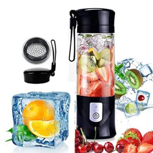portable blender, mini usb blender for shakes and smoothies, 13.5 oz juicer cup rechargeable type-c personal blender with ultra sharp six blades, multifunctional and bpa free blender bottle–ideal for traveling, gym, office-black