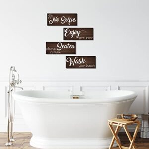 Bathroom Rules Wall Decor 4 Panels Funny Quote Wood Wall Sign Rustic Farmhouse Vintage Print Wooden Plaque Toilet Decorative Ready to Hang (10"x4" x 4, BN)