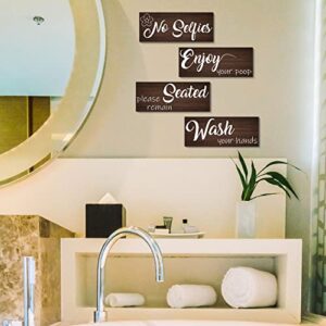 Bathroom Rules Wall Decor 4 Panels Funny Quote Wood Wall Sign Rustic Farmhouse Vintage Print Wooden Plaque Toilet Decorative Ready to Hang (10"x4" x 4, BN)