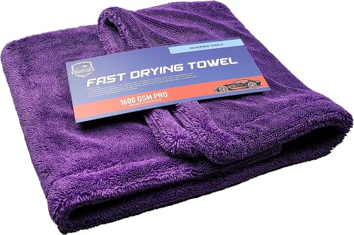 DEUTSCHMOTOR Super Fast 1600 GSM Large Microfiber Drying Towels 31"x20" (80x50cm) one Towel drys one car 2022 Twist-Loop Design (Purple)