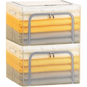 byg 70l waterproof transparent storage bins stackable foldable steel frame storage boxes for comforters bedding blankets clothing pillows decorations pack of 2