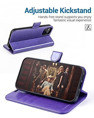 OCASE Compatible with iPhone 13 Wallet Case, PU Leather Flip Folio Case with Card Holders RFID Blocking Kickstand [Shockproof TPU Inner Shell] Phone Cover 6.1 Inch 2021 (Purple)