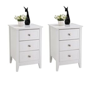 bonnlo upgraded white nightstand with 3 drawers, modern night stands for bedrooms set of 2, wooden bed side table/night stand for small spaces, college dorm, kids’ room, living room, 23.6in h