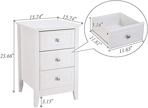 Bonnlo Upgraded White Nightstand with 3 Drawers, Modern Night Stands for Bedrooms Set of 2, Wooden Bed Side Table/Night Stand for Small Spaces, College Dorm, Kids’ Room, Living Room, 23.6in H