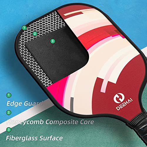 DeeHai Pickleball Paddles Pickleball Set Pickleball Rackets, Quiet Pickleball Raquette Set of 4 with 1 Portable Pickleball Bag, 4 Pickleball Balls & 4 Grip Tapes, Polypropylene Honeycomb Core