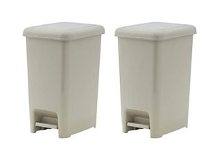 superio slim trash cans with pedal lid 4 gallon beige (2 pack) plastic waste bin 16 qt. for under desk, office, bedroom, bathroom
