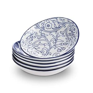 selamica 8 inch porcelain oval serving bowls for salad, dessert, oven safe, dinner plates, pasta bowls set of 6 (vintage blue)