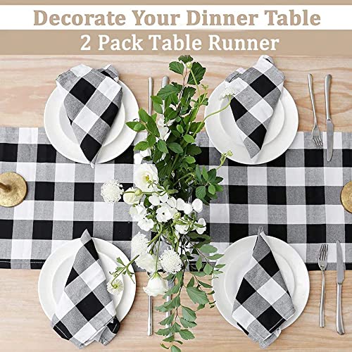 Buffalo Plaid Table Runners 2 Packs 13x84 Inches Check Black and White Table Runner Fall Thanksgiving Table Runners for Parties