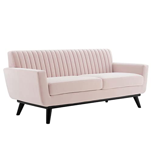 Modway Engage Channel Tufted Performance Velvet Loveseat in Pink