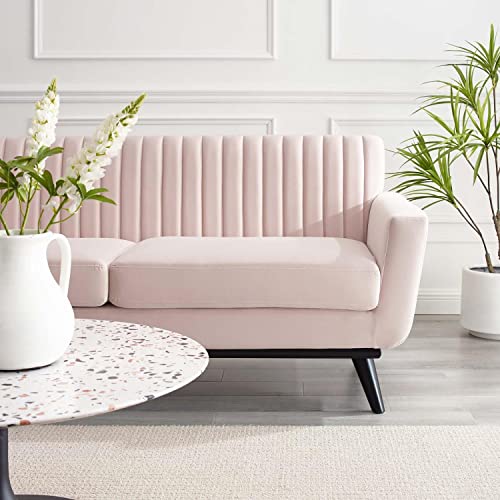 Modway Engage Channel Tufted Performance Velvet Loveseat in Pink