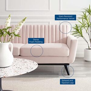 Modway Engage Channel Tufted Performance Velvet Loveseat in Pink