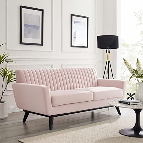 Modway Engage Channel Tufted Performance Velvet Loveseat in Pink