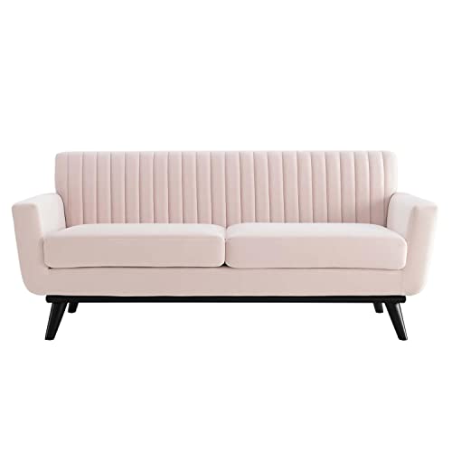 Modway Engage Channel Tufted Performance Velvet Loveseat in Pink