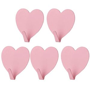 diaoda love heart shape cute self adhesive towel hanging hook decorative hooks for girls room shower bedroom door purse keys coat(5pc light pink)