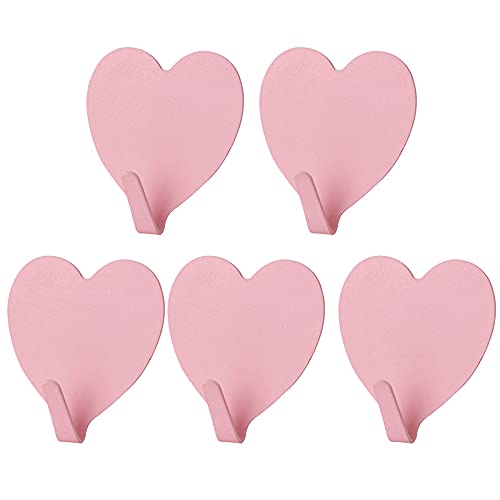 DIAODA Love Heart Shape Cute Self Adhesive Towel Hanging Hook Decorative Hooks for Girls Room Shower Bedroom Door Purse Keys Coat(5pc Light Pink)