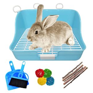 hamiledyi rabbit litter box, small animal corner potty trainer, bunny toilet pets plastic rectangle cage bedding box pet pan with chew toys for guinea pigs hamster chinchilla ferret