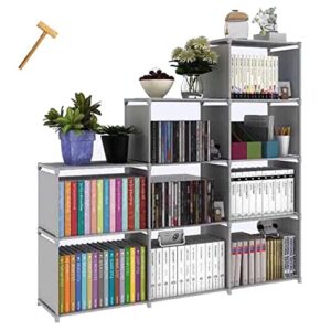 hostarme bookshelf kids 9 cube book shelf organizer bookcase diy for bedroom classroom office (greyness), t001
