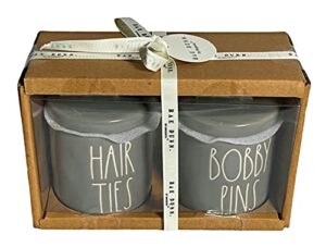 rae dunn gray hair ties & bobby pins canisters w/loop lid on top bathroom accessory vanity