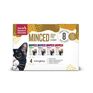the honest kitchen minced - grain free wet cat food with bone broth gravy variety pack, 5.5 oz (pack of 8)