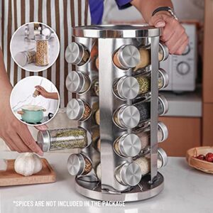 Rotating Spice Rack Organizer with 20 Empty Spice Jars, 135 Spice Labels with Funnel Complete Set, Seasoning Organizer for Cabinet, Revolving Spice Rack for Countertop