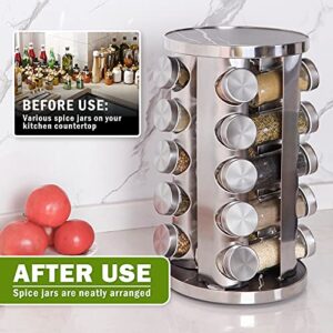 Rotating Spice Rack Organizer with 20 Empty Spice Jars, 135 Spice Labels with Funnel Complete Set, Seasoning Organizer for Cabinet, Revolving Spice Rack for Countertop