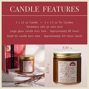 Hidden Label Scented Candles for Indoor Outdoor, Tobacco&Amber Large Soy Candles for Home 12oz 80 Hours Long Burning, Mountain Life Collection Travel Candle Set Gifts for Birthday Valentines Day