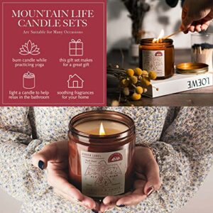 Hidden Label Scented Candles for Indoor Outdoor, Tobacco&Amber Large Soy Candles for Home 12oz 80 Hours Long Burning, Mountain Life Collection Travel Candle Set Gifts for Birthday Valentines Day