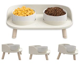 cat food bowls, elevated ceramics dog cat bowls stand with no-spill design,3 adjustable heights anti vomiting cat water bowl,5 inches raised bowl for medium and small size dog cats