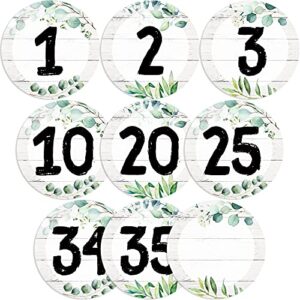 40 pieces eucalyptus laminated student numbers classroom decorations cutouts circle wood grain cutouts bulletin board accents cutouts with 40 adhesive glue point dots for toddler kids classroom