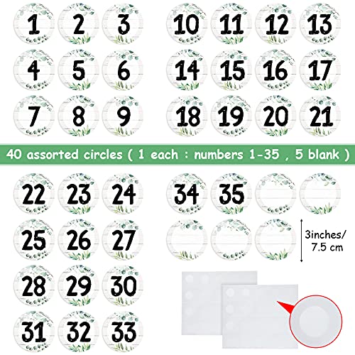 40 Pieces Eucalyptus Laminated Student Numbers Classroom Decorations Cutouts Circle Wood Grain Cutouts Bulletin Board Accents Cutouts with 40 Adhesive Glue Point Dots for Toddler Kids Classroom