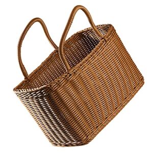 ultnice household storage basket large oval woven straw basket with handle hand basket grocery bag shopping bag picnic basket 1pc (brown), 36x35x19cm
