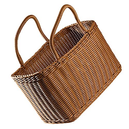 ULTNICE Household Storage Basket Large Oval Woven Straw Basket with Handle Hand Basket Grocery Bag Shopping Bag Picnic Basket 1pc (Brown), 36x35x19CM