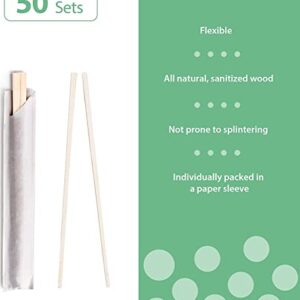 Bamboo Wooden Chopsticks (50 Pairs) | Cooking Chopstick | Sturdy Smooth Finish Chop Sticks | Reusable Chopsticks| Japanese Chinese Korean Chopsticks | Individually Wrapped Disposable Chopsticks Wood