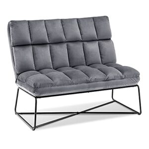 mcombo loveseat sofa couch, mid-century velvet armless settee, 2-seater upholstered bench for living room bedroom 4018 (dark grey)